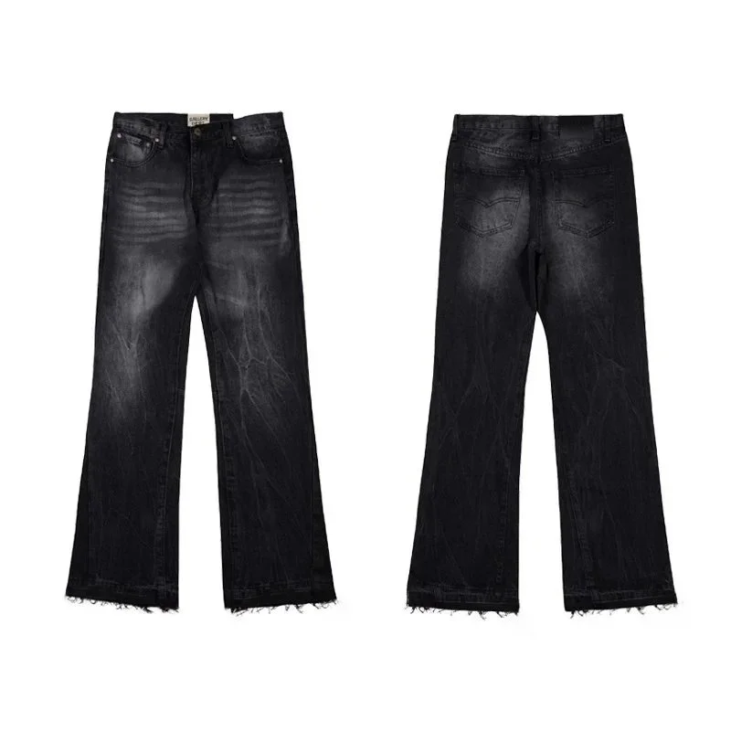 Unisex Black Distressed Flare Jeans