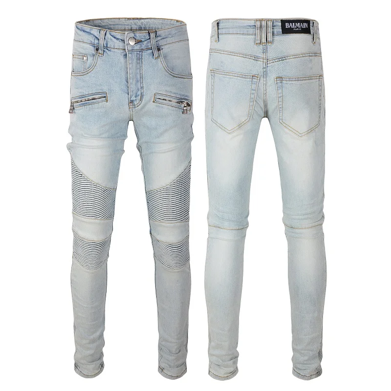 Balmain Light Blue Skinny Jeans with Zipper Pockets