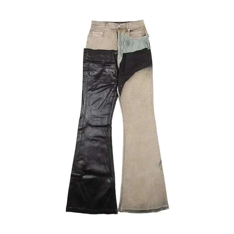 Rick Owens Geobasket Black & Beige Patchwork Jeans