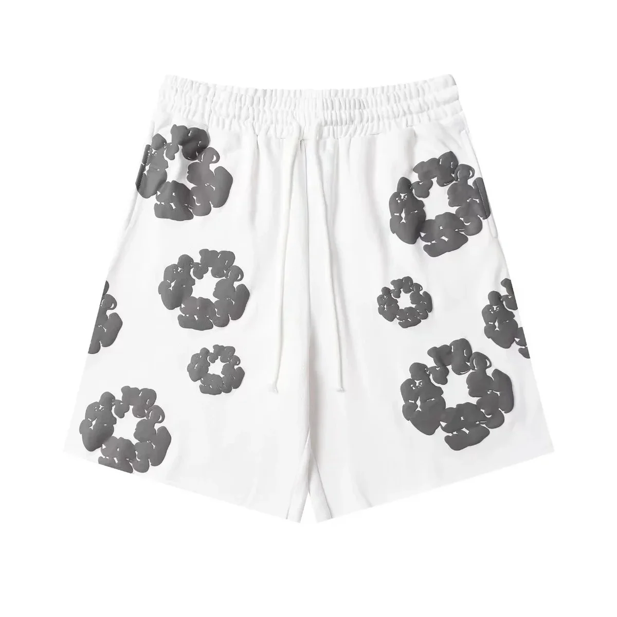 White Floral Print Shorts