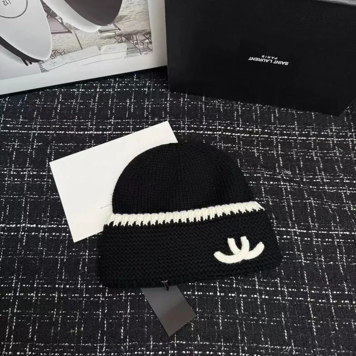 Chanel Black & White Logo Beanie