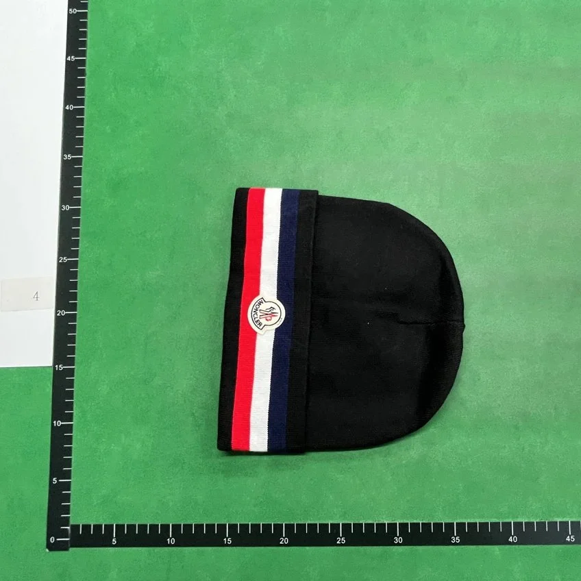 Moncler Beanie Black with Red, White, and Blue Stripe