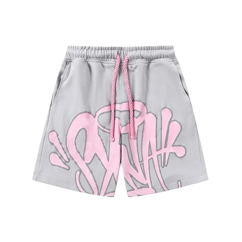 Grey & Pink Graffiti Print Shorts