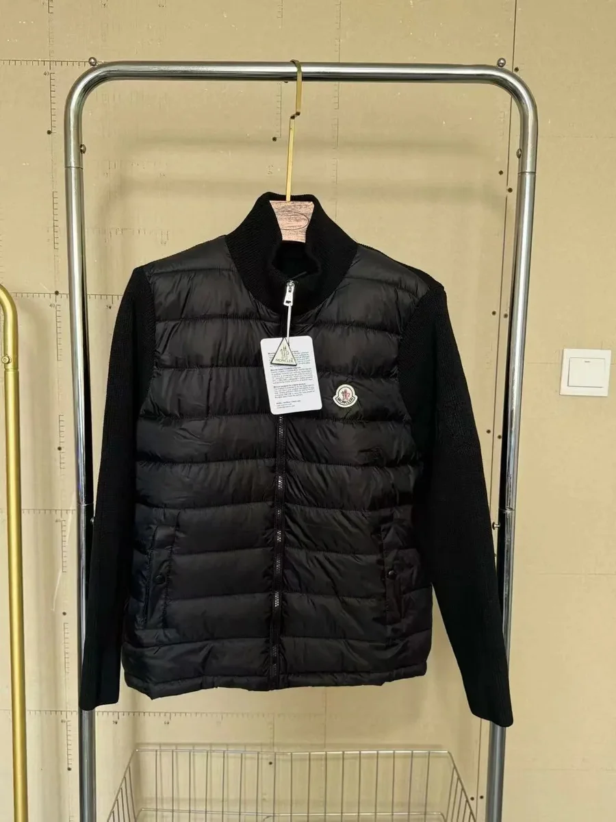 Moncler Black Puffer Jacket with Knit Sleeves