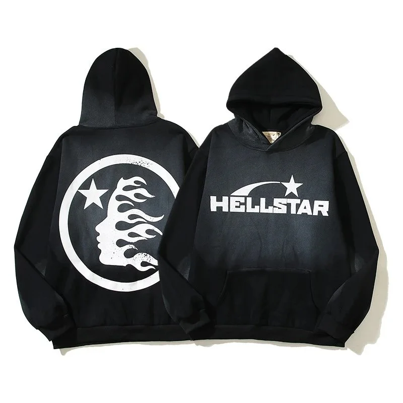 Hellstar Black Hoodie with Moon & Flame Graphic